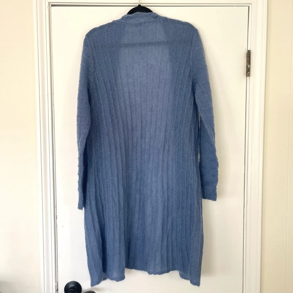 Sundance Blue Kid Mohair Wool Loose Knit Open‎ Duster Cardigan Sweater Size XS